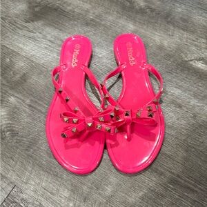 Mudd women's studded bow jelly flip-flaps slide sandal size 10 neon pink